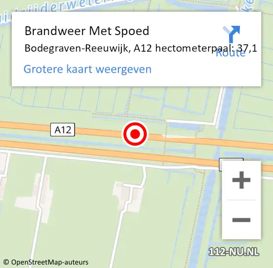 Locatie op kaart van de 112 melding: Brandweer Met Spoed Naar Bodegraven-Reeuwijk, A12 hectometerpaal: 37,1 op 29 juni 2024 14:10