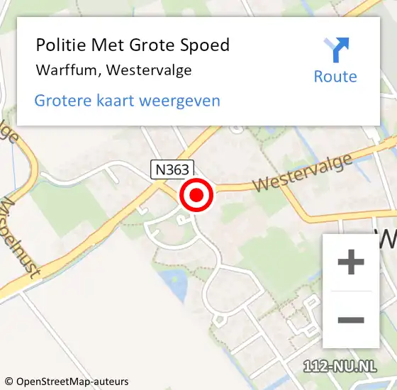 Locatie op kaart van de 112 melding: Politie Met Grote Spoed Naar Warffum, Westervalge op 29 juni 2024 14:14