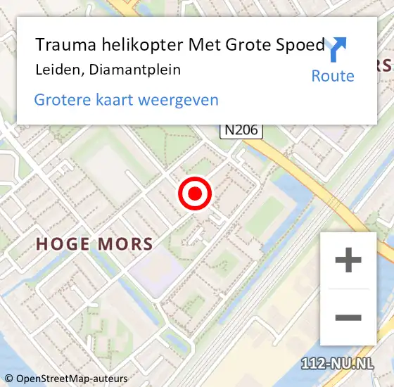 Locatie op kaart van de 112 melding: Trauma helikopter Met Grote Spoed Naar Leiden, Diamantplein op 29 juni 2024 14:27