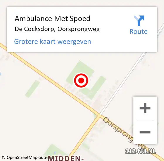 Locatie op kaart van de 112 melding: Ambulance Met Spoed Naar De Cocksdorp, Oorsprongweg op 29 juni 2024 14:29