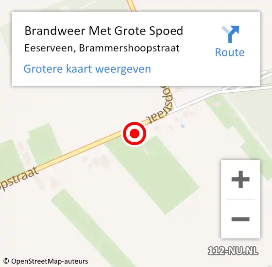 Locatie op kaart van de 112 melding: Brandweer Met Grote Spoed Naar Eeserveen, Brammershoopstraat op 29 juni 2024 14:31