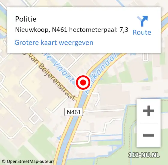 Locatie op kaart van de 112 melding: Politie Nieuwkoop, N461 hectometerpaal: 7,3 op 29 juni 2024 14:38