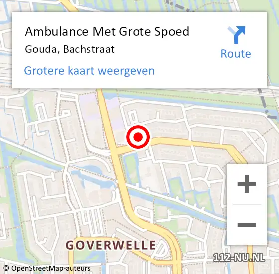 Locatie op kaart van de 112 melding: Ambulance Met Grote Spoed Naar Gouda, Bachstraat op 29 juni 2024 14:41