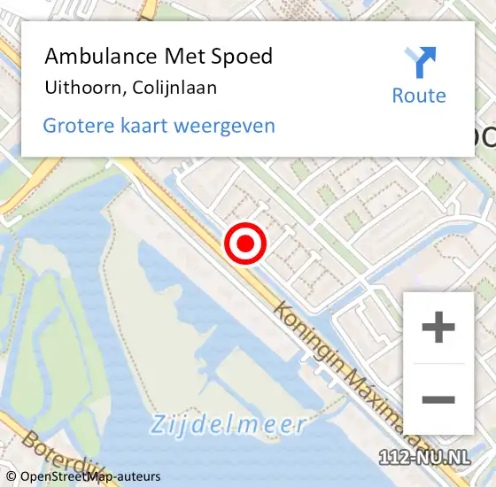 Locatie op kaart van de 112 melding: Ambulance Met Spoed Naar Uithoorn, Colijnlaan op 29 juni 2024 14:49