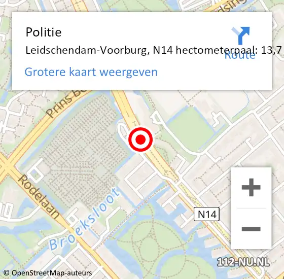 Locatie op kaart van de 112 melding: Politie Leidschendam-Voorburg, N14 hectometerpaal: 13,7 op 29 juni 2024 14:58