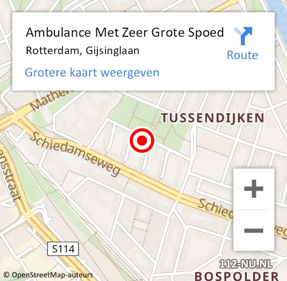 Locatie op kaart van de 112 melding: Ambulance Met Zeer Grote Spoed Naar Rotterdam, Gijsinglaan op 29 juni 2024 15:02