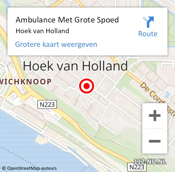 Locatie op kaart van de 112 melding: Ambulance Met Grote Spoed Naar Hoek van Holland op 29 juni 2024 15:08