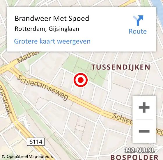 Locatie op kaart van de 112 melding: Brandweer Met Spoed Naar Rotterdam, Gijsinglaan op 29 juni 2024 15:14