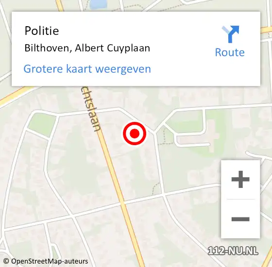 Locatie op kaart van de 112 melding: Politie Bilthoven, Albert Cuyplaan op 29 juni 2024 15:17