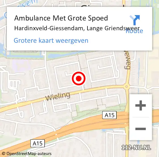 Locatie op kaart van de 112 melding: Ambulance Met Grote Spoed Naar Hardinxveld-Giessendam, Lange Griendsweer op 29 juni 2024 15:31