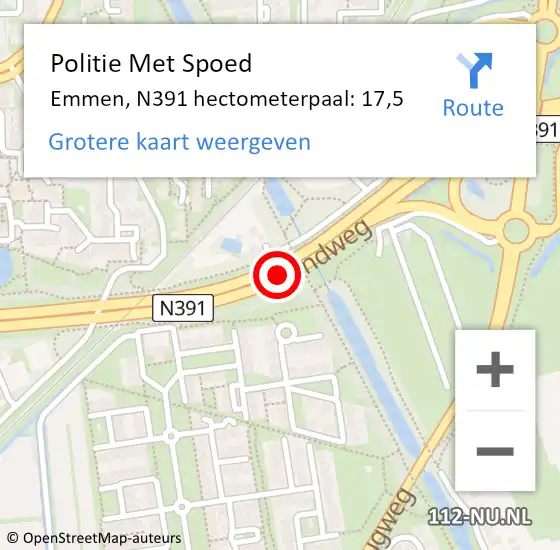 Locatie op kaart van de 112 melding: Politie Met Spoed Naar Emmen, N391 hectometerpaal: 17,5 op 29 juni 2024 15:37