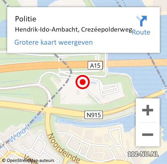 Locatie op kaart van de 112 melding: Politie Hendrik-Ido-Ambacht, Crezéepolderweg op 29 juni 2024 15:50