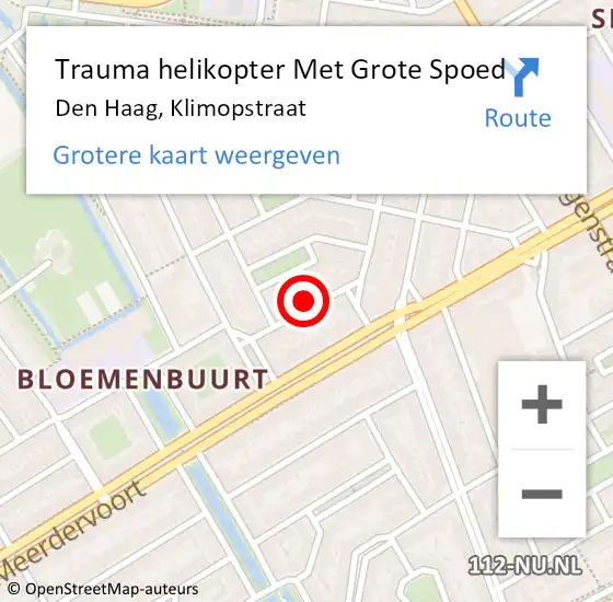 Locatie op kaart van de 112 melding: Trauma helikopter Met Grote Spoed Naar Den Haag, Klimopstraat op 29 juni 2024 16:09