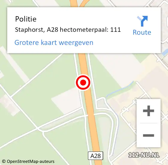 Locatie op kaart van de 112 melding: Politie Staphorst, A28 hectometerpaal: 111 op 29 juni 2024 16:16