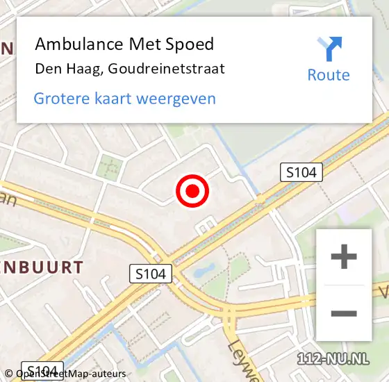 Locatie op kaart van de 112 melding: Ambulance Met Spoed Naar Den Haag, Goudreinetstraat op 29 juni 2024 16:26