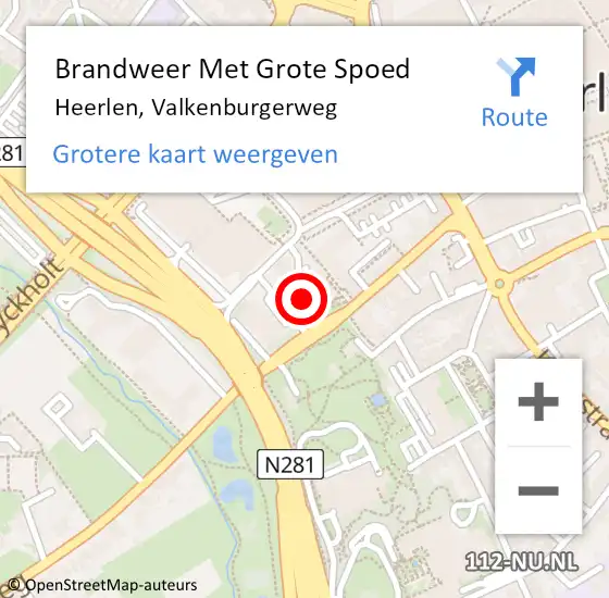 Locatie op kaart van de 112 melding: Brandweer Met Grote Spoed Naar Heerlen, Valkenburgerweg op 29 juni 2024 16:32