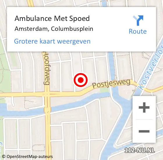 Locatie op kaart van de 112 melding: Ambulance Met Spoed Naar Amsterdam, Columbusplein op 29 juni 2024 16:37