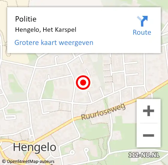 Locatie op kaart van de 112 melding: Politie Hengelo, Het Karspel op 29 juni 2024 16:52