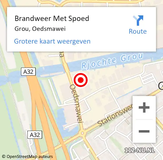 Locatie op kaart van de 112 melding: Brandweer Met Spoed Naar Grou, Oedsmawei op 29 juni 2024 16:59