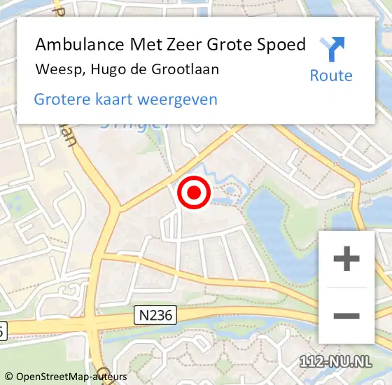 Locatie op kaart van de 112 melding: Ambulance Met Zeer Grote Spoed Naar Weesp, Hugo de Grootlaan op 29 juni 2024 17:17