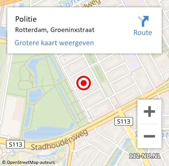 Locatie op kaart van de 112 melding: Politie Rotterdam, Groeninxstraat op 29 juni 2024 17:22