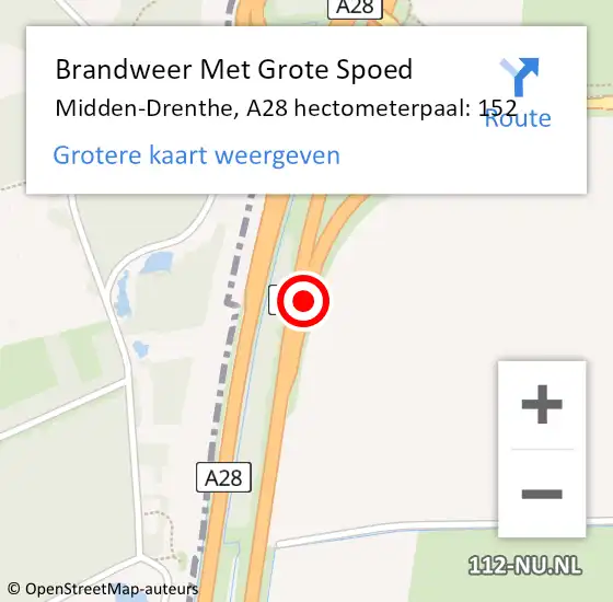 Locatie op kaart van de 112 melding: Brandweer Met Grote Spoed Naar Midden-Drenthe, A28 hectometerpaal: 152 op 29 juni 2024 17:38