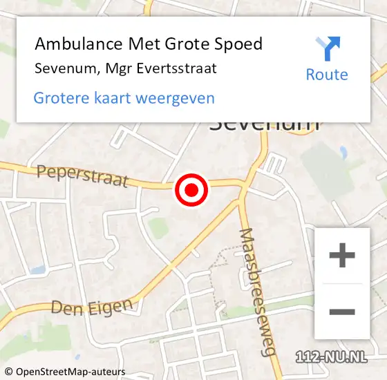 Locatie op kaart van de 112 melding: Ambulance Met Grote Spoed Naar Sevenum, Mgr Evertsstraat op 11 oktober 2014 09:22