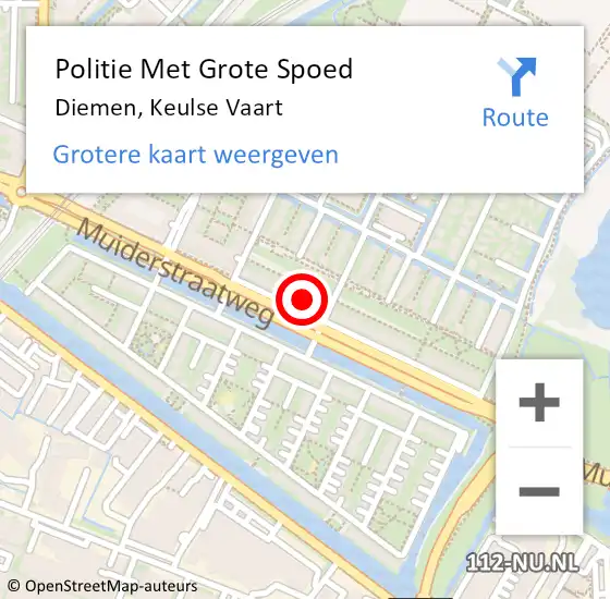 Locatie op kaart van de 112 melding: Politie Met Grote Spoed Naar Diemen, Keulse Vaart op 29 juni 2024 18:03