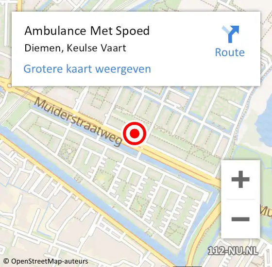 Locatie op kaart van de 112 melding: Ambulance Met Spoed Naar Diemen, Keulse Vaart op 29 juni 2024 18:03