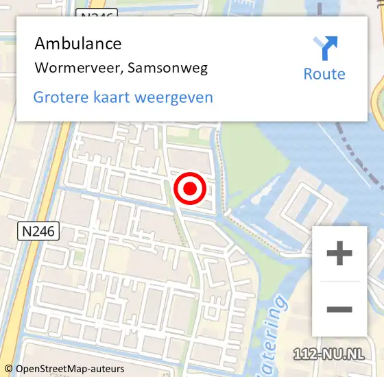 Locatie op kaart van de 112 melding: Ambulance Wormerveer, Samsonweg op 29 juni 2024 18:07