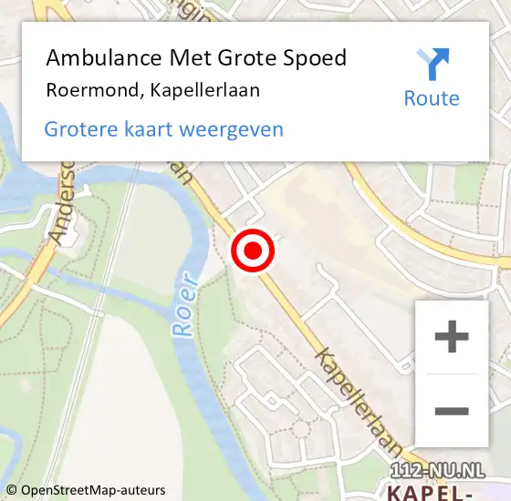 Locatie op kaart van de 112 melding: Ambulance Met Grote Spoed Naar Roermond, Kapellerlaan op 29 juni 2024 18:08