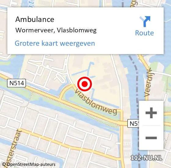 Locatie op kaart van de 112 melding: Ambulance Wormerveer, Vlasblomweg op 29 juni 2024 18:08