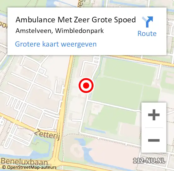 Locatie op kaart van de 112 melding: Ambulance Met Zeer Grote Spoed Naar Amstelveen, Wimbledonpark op 29 juni 2024 18:22