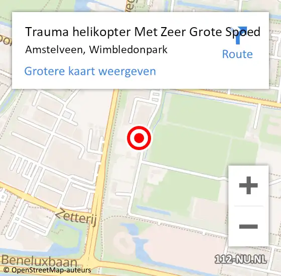 Locatie op kaart van de 112 melding: Trauma helikopter Met Zeer Grote Spoed Naar Amstelveen, Wimbledonpark op 29 juni 2024 18:23