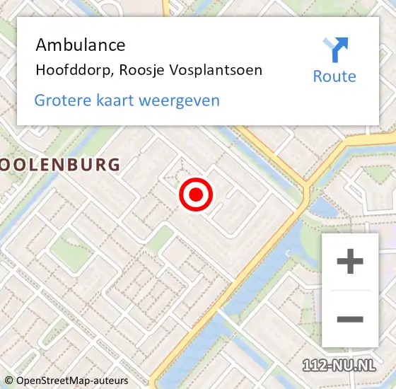 Locatie op kaart van de 112 melding: Ambulance Hoofddorp, Roosje Vosplantsoen op 29 juni 2024 18:24