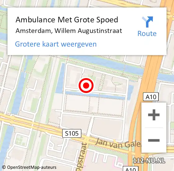 Locatie op kaart van de 112 melding: Ambulance Met Grote Spoed Naar Amsterdam, Willem Augustinstraat op 29 juni 2024 18:46