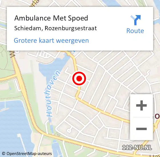 Locatie op kaart van de 112 melding: Ambulance Met Spoed Naar Schiedam, Rozenburgsestraat op 29 juni 2024 19:08