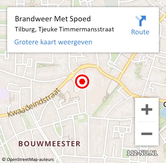 Locatie op kaart van de 112 melding: Brandweer Met Spoed Naar Tilburg, Tjeuke Timmermansstraat op 29 juni 2024 19:16