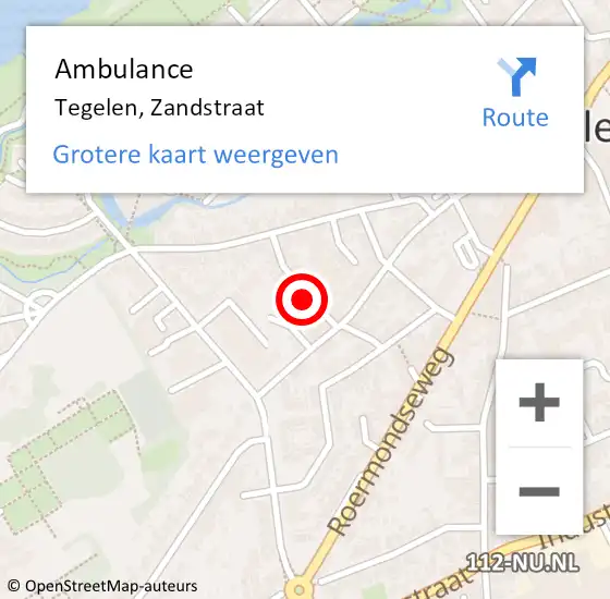 Locatie op kaart van de 112 melding: Ambulance Tegelen, Zandstraat op 11 oktober 2014 09:35