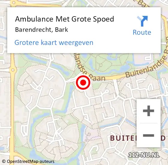 Locatie op kaart van de 112 melding: Ambulance Met Grote Spoed Naar Barendrecht, Bark op 29 juni 2024 19:24