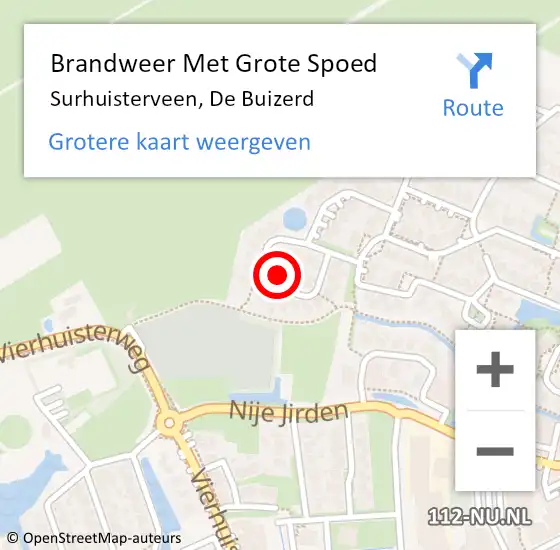 Locatie op kaart van de 112 melding: Brandweer Met Grote Spoed Naar Surhuisterveen, De Buizerd op 29 juni 2024 19:27