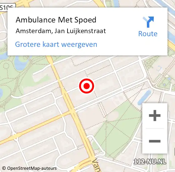 Locatie op kaart van de 112 melding: Ambulance Met Spoed Naar Amsterdam, Jan Luijkenstraat op 29 juni 2024 19:27