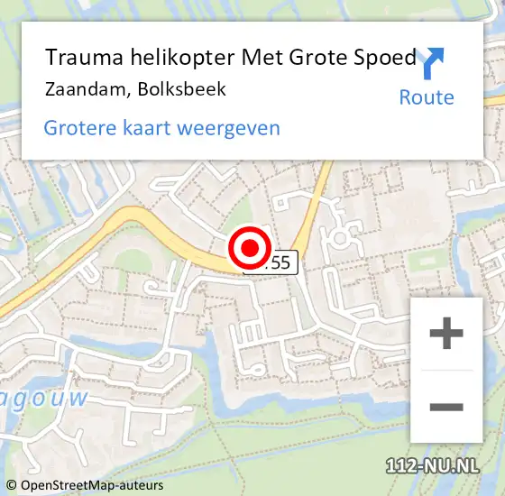 Locatie op kaart van de 112 melding: Trauma helikopter Met Grote Spoed Naar Zaandam, Bolksbeek op 29 juni 2024 19:38