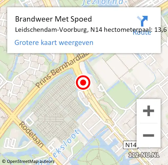 Locatie op kaart van de 112 melding: Brandweer Met Spoed Naar Leidschendam-Voorburg, N14 hectometerpaal: 13,6 op 29 juni 2024 19:49