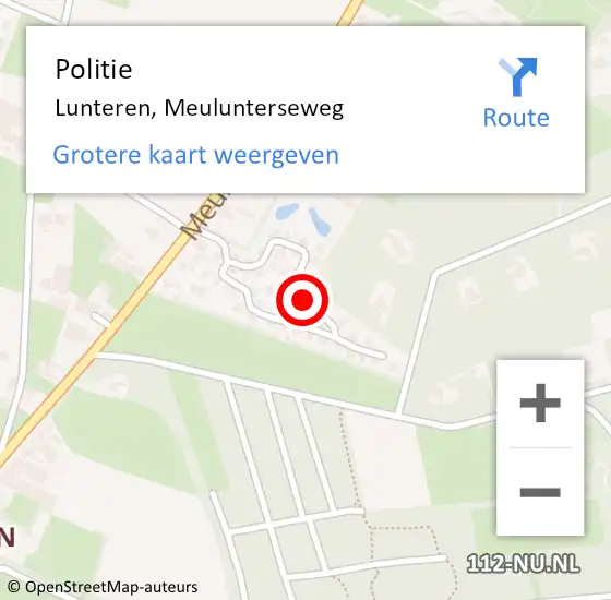 Locatie op kaart van de 112 melding: Politie Lunteren, Meulunterseweg op 29 juni 2024 20:04