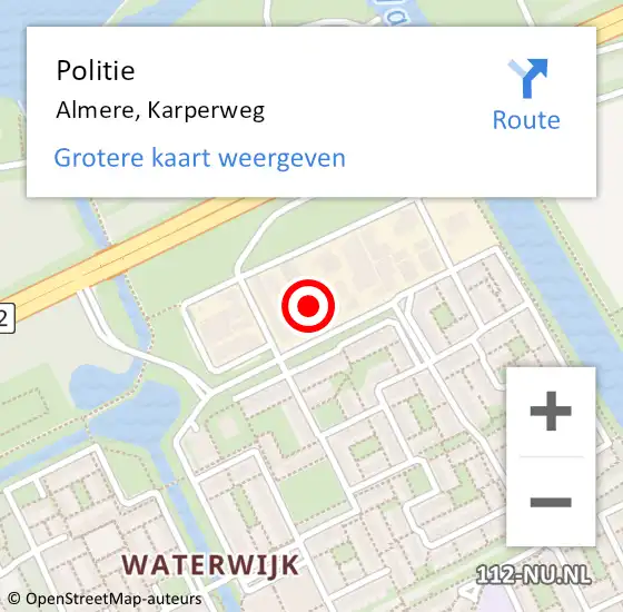 Locatie op kaart van de 112 melding: Politie Almere, Karperweg op 29 juni 2024 20:06