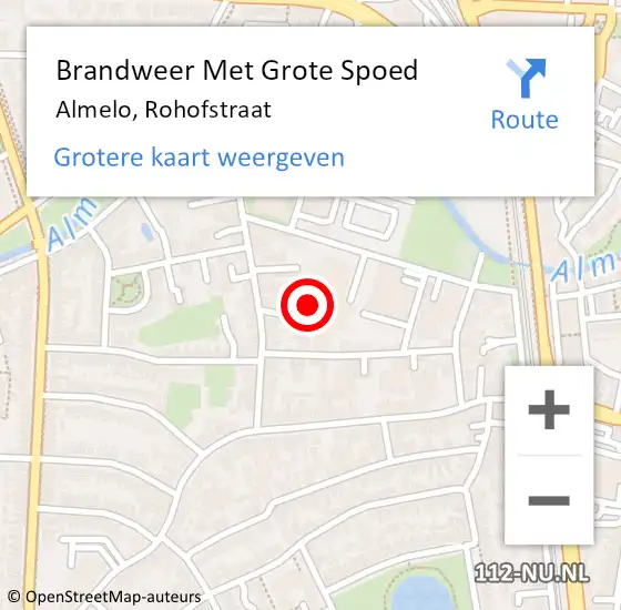 Locatie op kaart van de 112 melding: Brandweer Met Grote Spoed Naar Almelo, Rohofstraat op 29 juni 2024 20:08