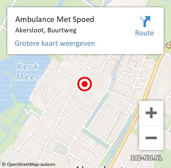 Locatie op kaart van de 112 melding: Ambulance Met Spoed Naar Akersloot, Buurtweg op 29 juni 2024 20:18