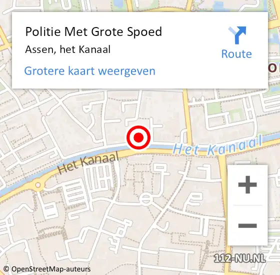 Locatie op kaart van de 112 melding: Politie Met Grote Spoed Naar Assen, het Kanaal op 29 juni 2024 20:19