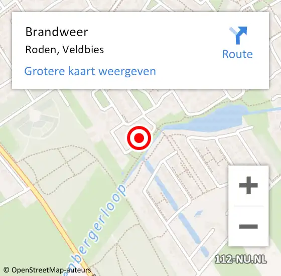 Locatie op kaart van de 112 melding: Brandweer Roden, Veldbies op 29 juni 2024 20:22